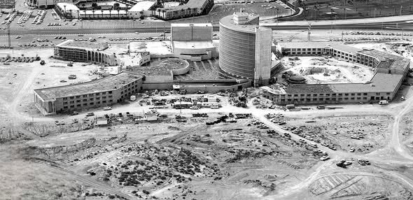 Caesars Palace 1966 Black and white aerial view in 1966